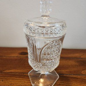Vintage 8.5" Tall Cut Glass Lidded Candy Jar